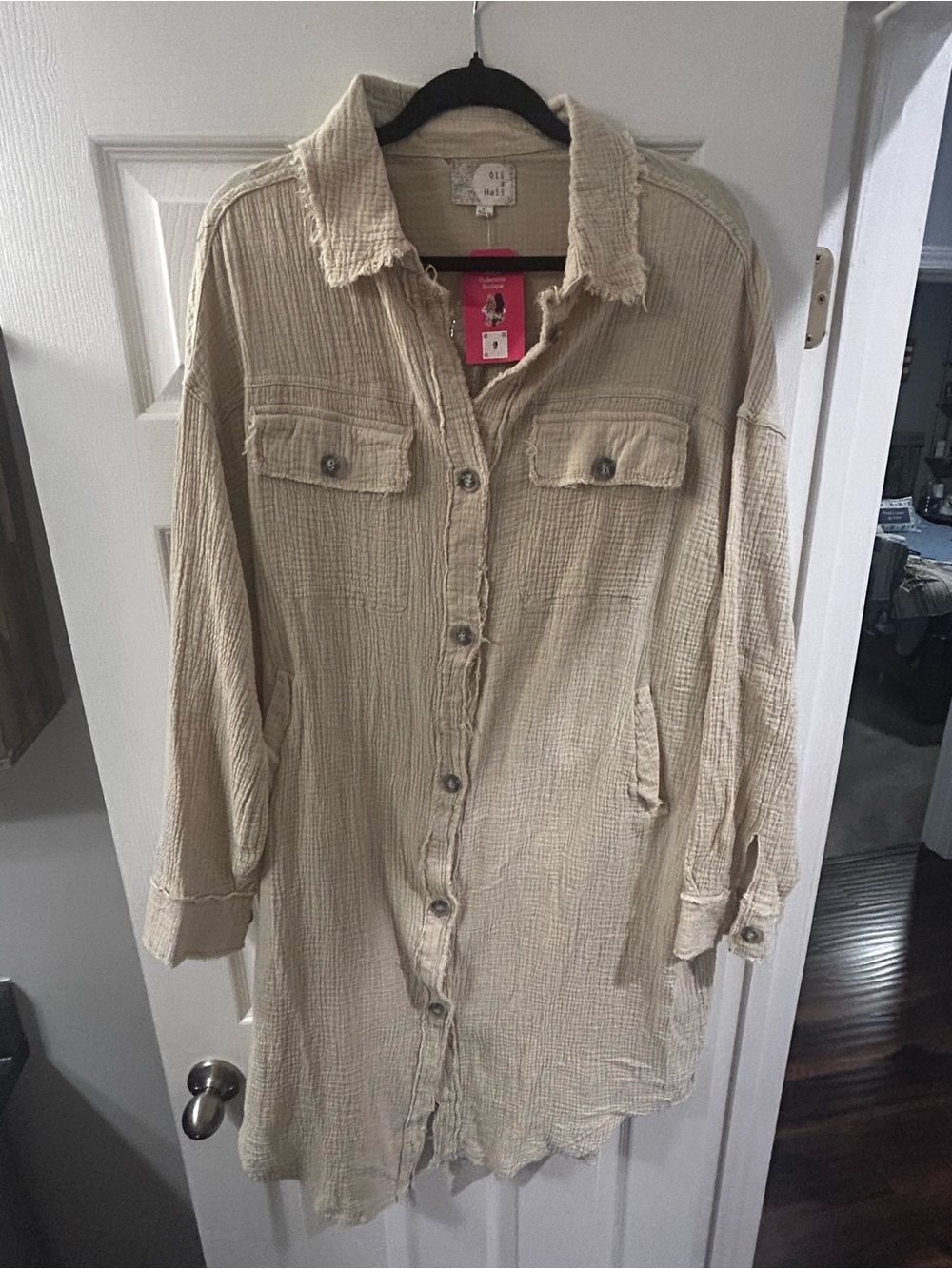 Oli and Hali Light Beige Women's Lightweight Button-Front Duster